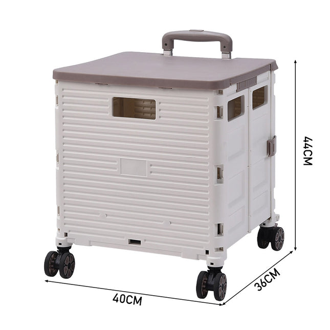 Magnetic-Lidded 55L Collapsible Rolling Utility Crate in White