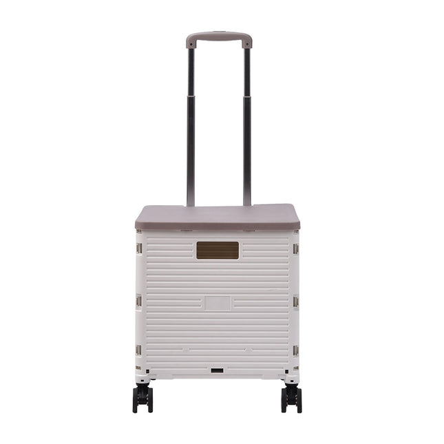 Magnetic-Lidded 55L Collapsible Rolling Utility Crate in White