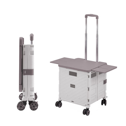 Magnetic-Lidded 55L Collapsible Rolling Utility Crate in White