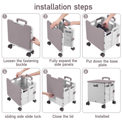 Magnetic-Lidded 55L Collapsible Rolling Utility Crate in White