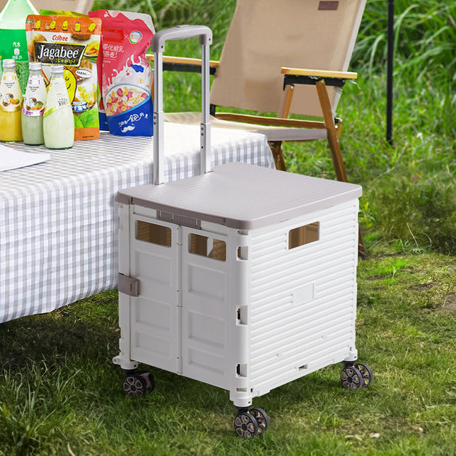 Magnetic-Lidded 55L Collapsible Rolling Utility Crate in White