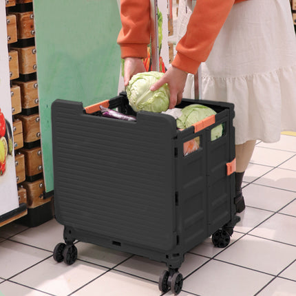 Black 55L Collapsible Rolling Utility Crate with Magnetic Lid and Adjustable Handle