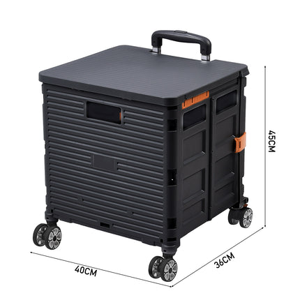 Black 55L Collapsible Rolling Utility Crate with Magnetic Lid and Adjustable Handle