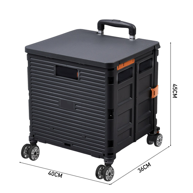 Black 55L Collapsible Rolling Utility Crate with Magnetic Lid and Adjustable Handle
