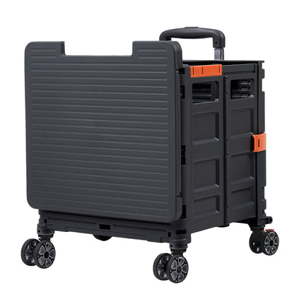 Black 55L Collapsible Rolling Utility Crate with Magnetic Lid and Adjustable Handle