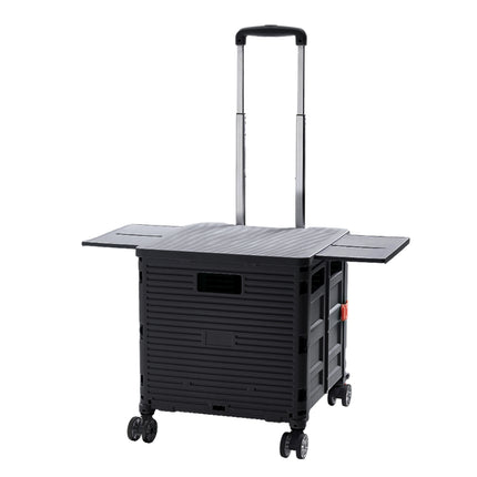 Black 55L Collapsible Rolling Utility Crate with Magnetic Lid and Adjustable Handle