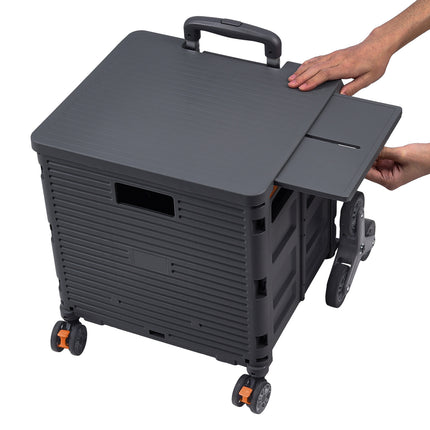 Black 55L Collapsible Rolling Utility Crate with Magnetic Lid and Adjustable Handle