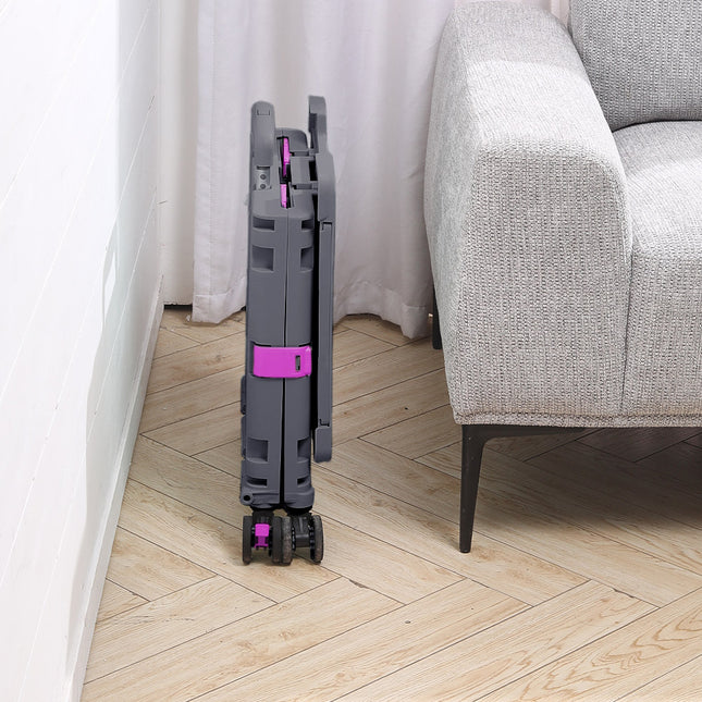 55-liter grey collapsible rolling utility crate with an adjustable handle and a magnetic lid