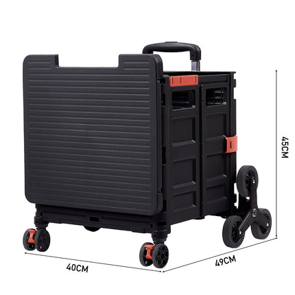 Black 55L Collapsible Rolling Utility Crate with Magnetic Lid and 8 Wheels