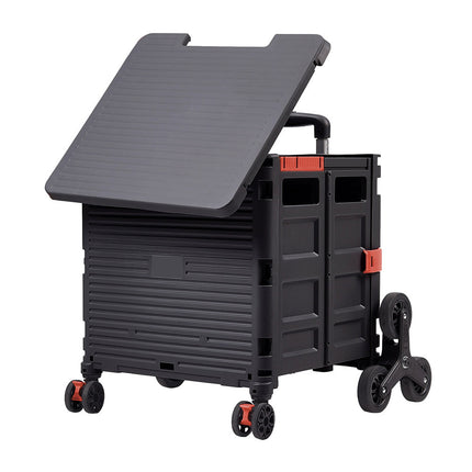 Black 55L Collapsible Rolling Utility Crate with Magnetic Lid and 8 Wheels