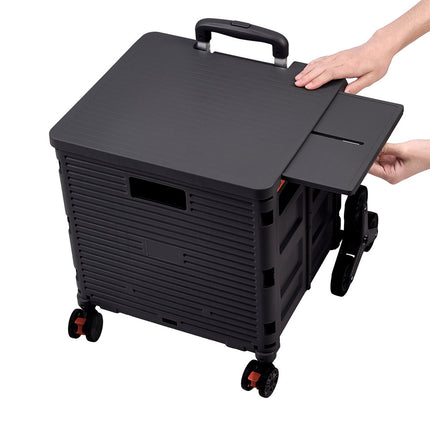 Black 55L Collapsible Rolling Utility Crate with Magnetic Lid and 8 Wheels