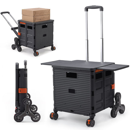 Black 55L Collapsible Rolling Utility Crate with Magnetic Lid and 8 Wheels