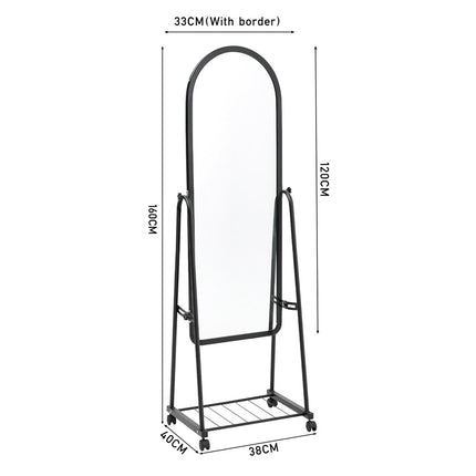 160cm Black Full Length Mirror with Wheels and Bracket