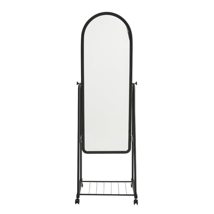 160cm Black Full Length Mirror with Wheels and Bracket