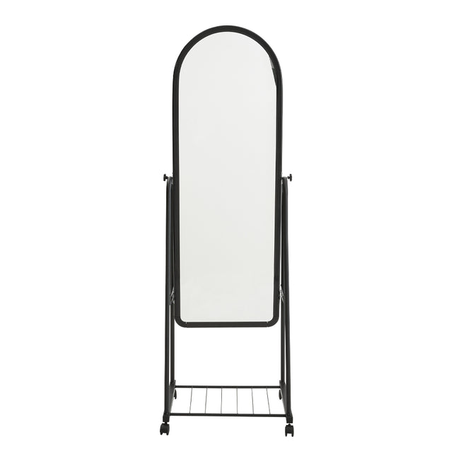 160cm Black Full Length Mirror with Wheels and Bracket