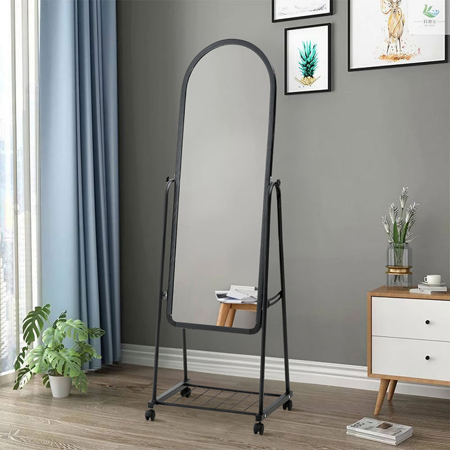 160cm Black Full Length Mirror with Wheels and Bracket
