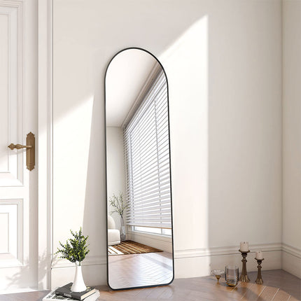 150/160cm H Modern Arched Metal Floor Mirror Black