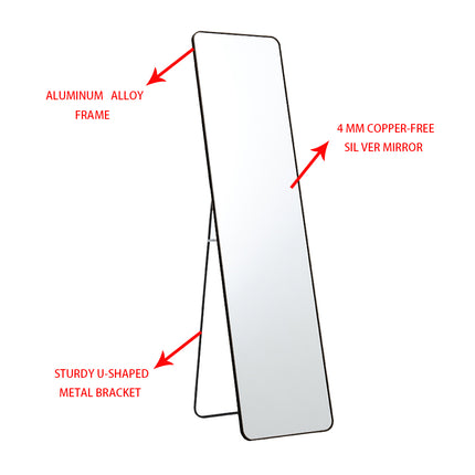 Modern Rectangular Metal Floor Mirror Black