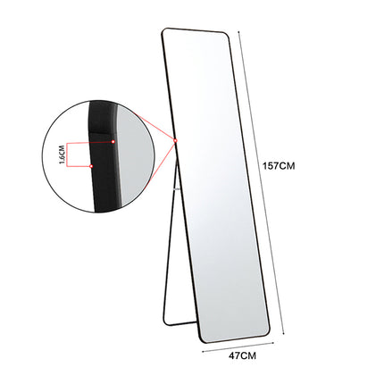 Black 160cm Modern Rectangle Metal Floor Mirror