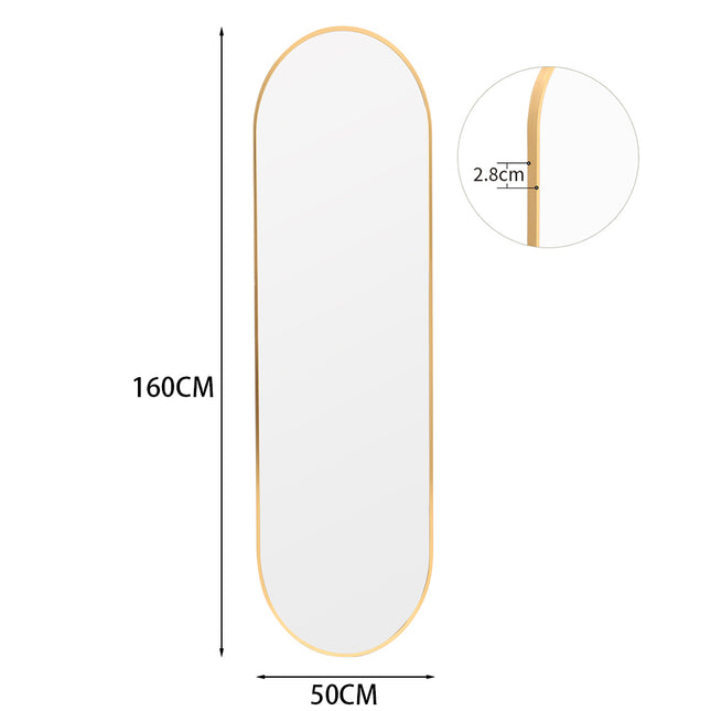 150cm Black/Gold Modern Oval Metal Full Length Wall Mirror