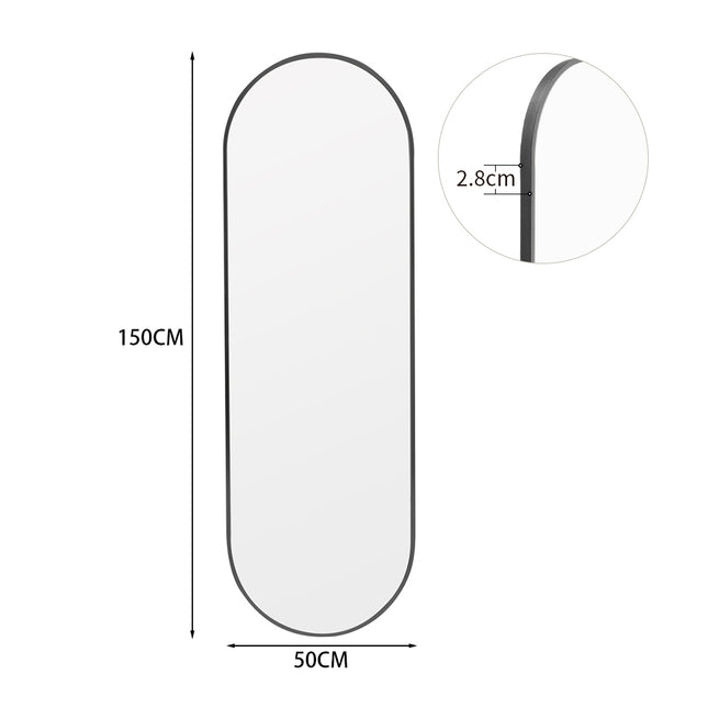150cm Modern Oval Metal Full Length Wall Mirror Black