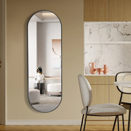 150cm Modern Oval Metal Full Length Wall Mirror Black