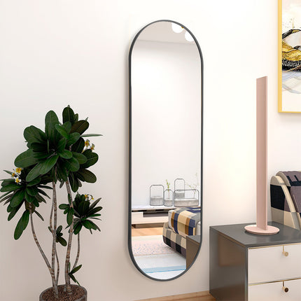 150cm Modern Oval Metal Full Length Wall Mirror Black