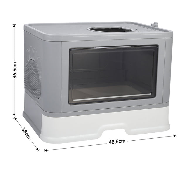 Foldable Enclosed Plastic Cat Litter Box with Scoop