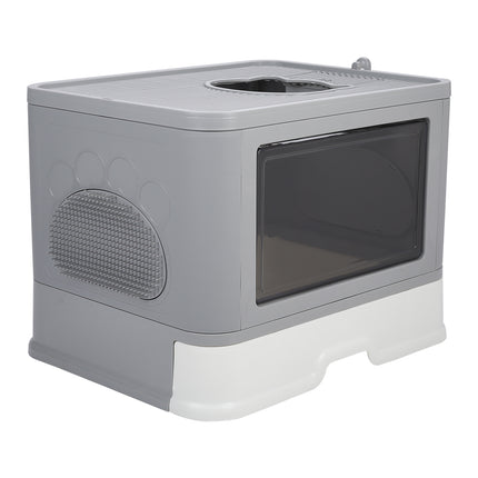 Foldable Enclosed Plastic Cat Litter Box with Scoop