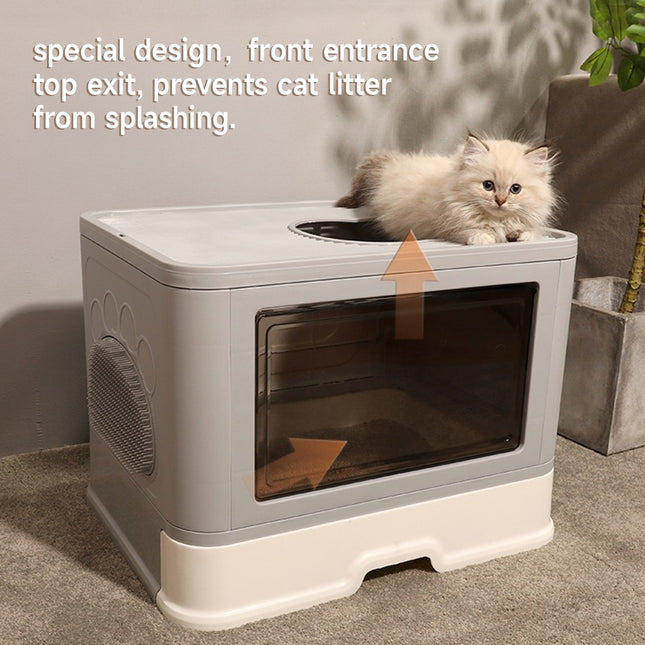 Foldable Enclosed Plastic Cat Litter Box with Scoop