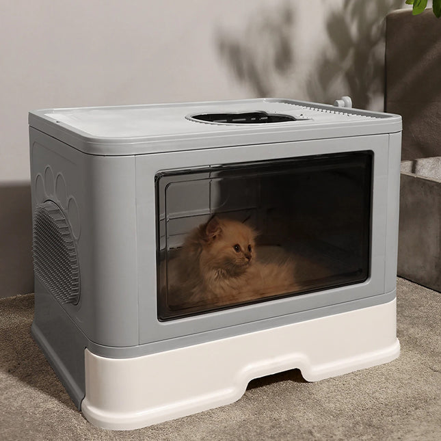 Foldable Enclosed Plastic Cat Litter Box with Scoop