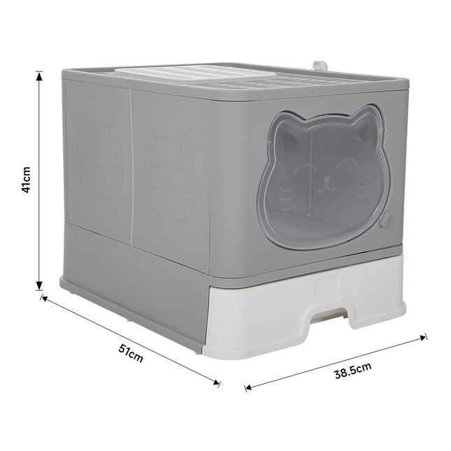 Grey Covered Cat Litter Box with Odour Resistant Feature