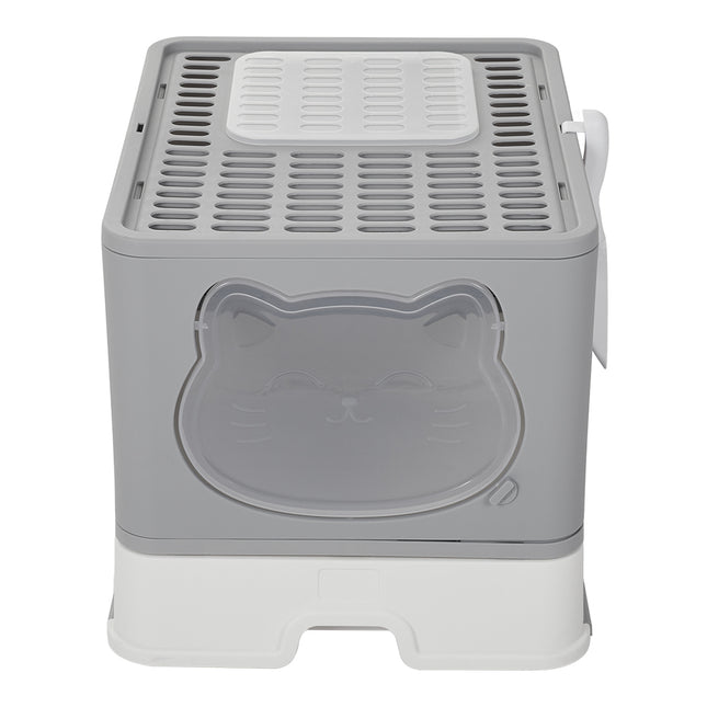 Grey Covered Cat Litter Box with Odour Resistant Feature