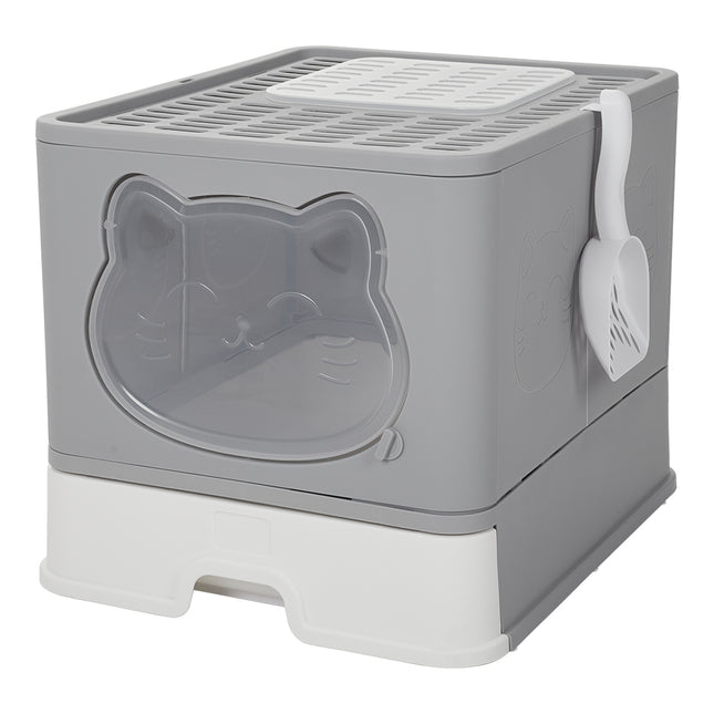 Grey Covered Cat Litter Box with Odour Resistant Feature
