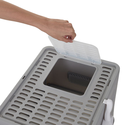 Grey Covered Cat Litter Box with Odour Resistant Feature