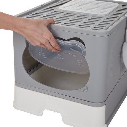 Grey Covered Cat Litter Box with Odour Resistant Feature