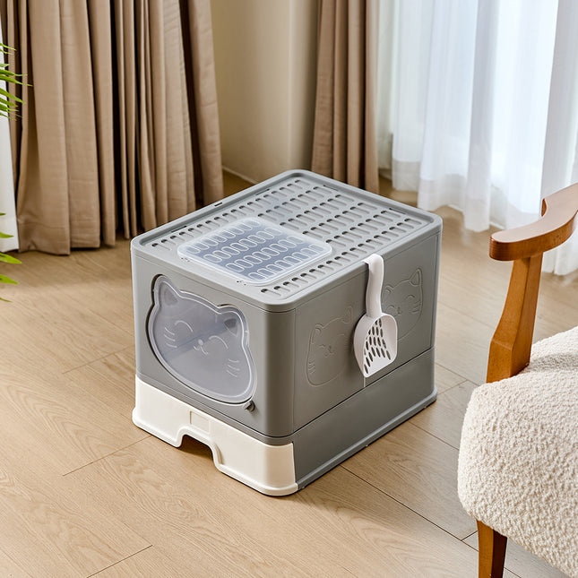 Grey Covered Cat Litter Box with Odour Resistant Feature