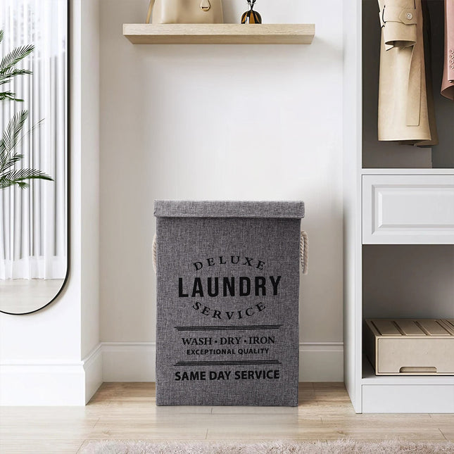 Collapsible Laundry Basket with Rope Handles Grey