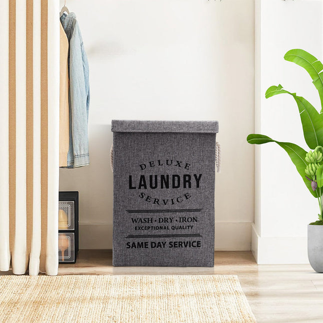Collapsible Laundry Basket with Rope Handles Grey