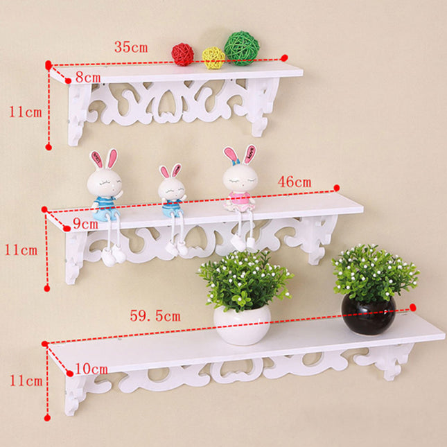 3 Pcs Wall Floating Shelves White Storage Racks with Hollow Pattern
