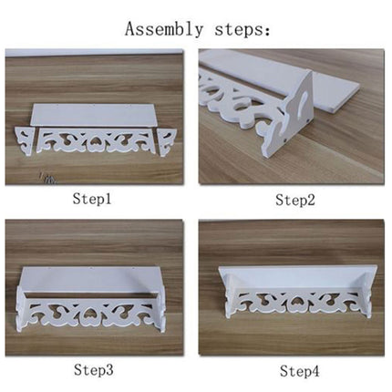 3 Pcs Wall Floating Shelves White Storage Racks with Hollow Pattern