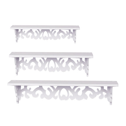 3 Pcs Wall Floating Shelves White Storage Racks with Hollow Pattern