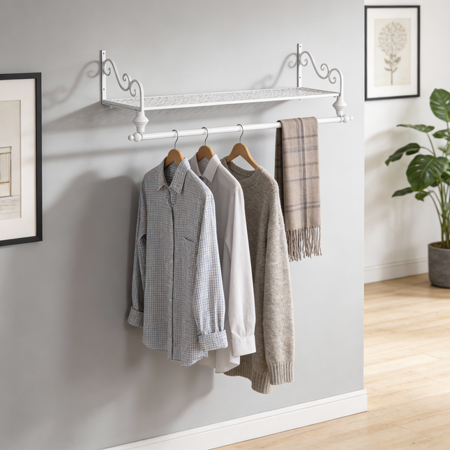 80cm Length White Wall Mounted Garment Clothes Rail Home Shop Dress Hanging Display