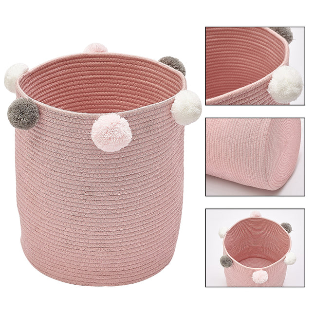 Dia 32cm Cotton Laundry Basket Pink Clothes Hamper