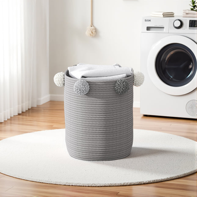 Dia 32cm Cotton Laundry Basket Grey Hamper