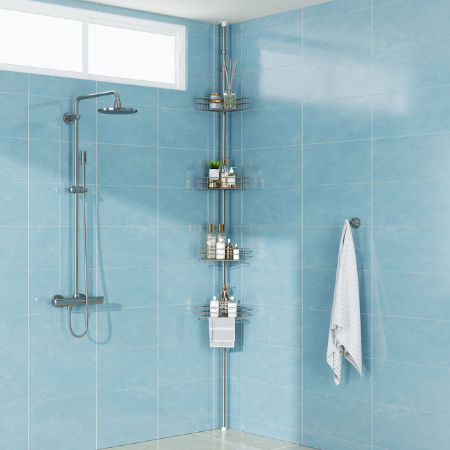 4-Tier Floor-to-Ceiling Corner Shower Caddy Storage Rack for Bathroom