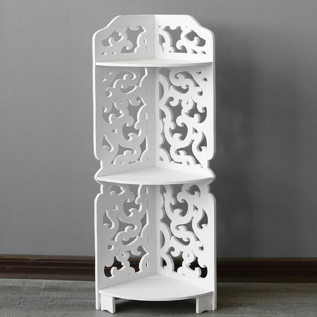 3 Tiers White Freestanding Corner Storage Shelf for Bathroom