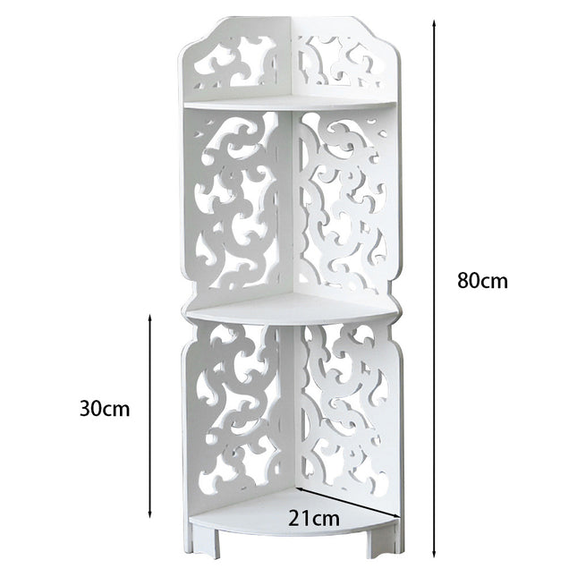 3 Tiers White Freestanding Corner Storage Shelf for Bathroom