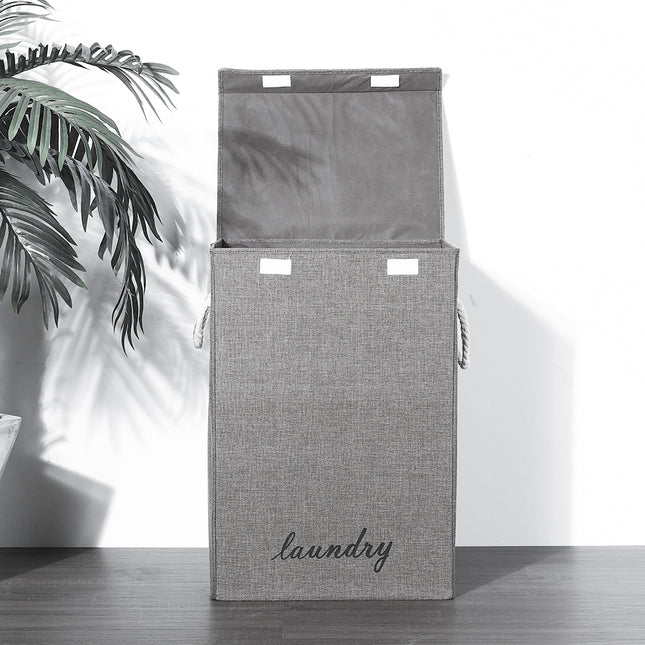 Foldable Laundry Basket with Lid and Rope Handles 40 x 60cm