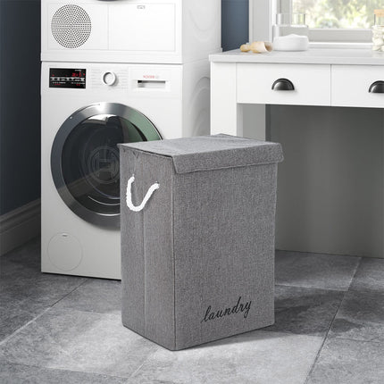 Foldable Laundry Basket with Lid and Rope Handles 40 x 60cm